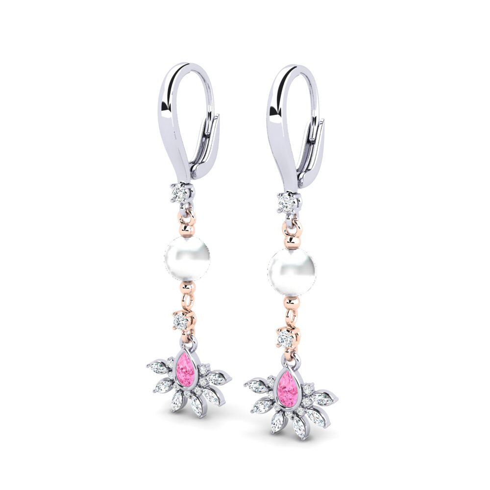 14k Oro Blanco & Rosa Zafiro Rosado Pendiente de mujer Cosie