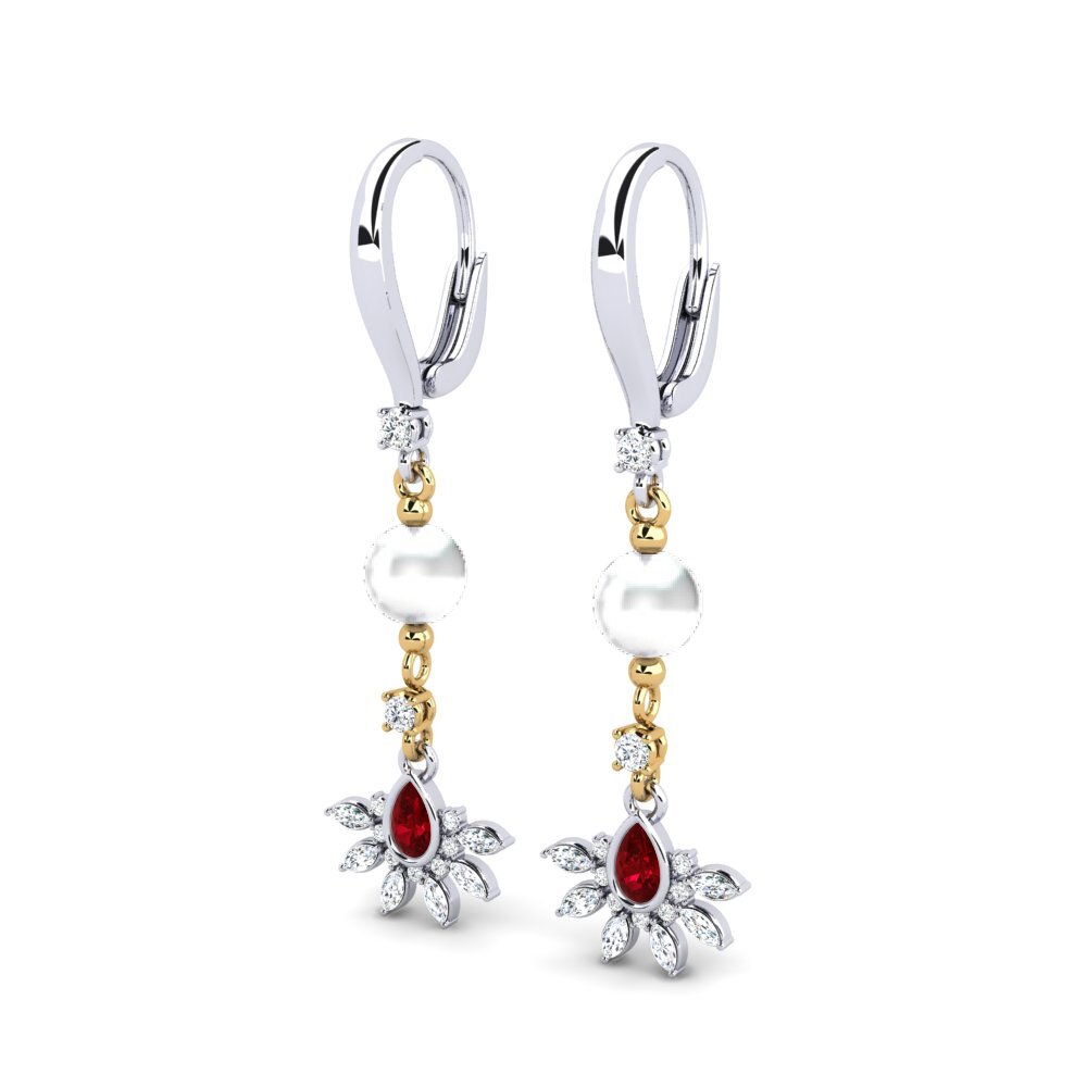 14ct White & Yellow Gold Red Zirconia Women's Earring Cosie