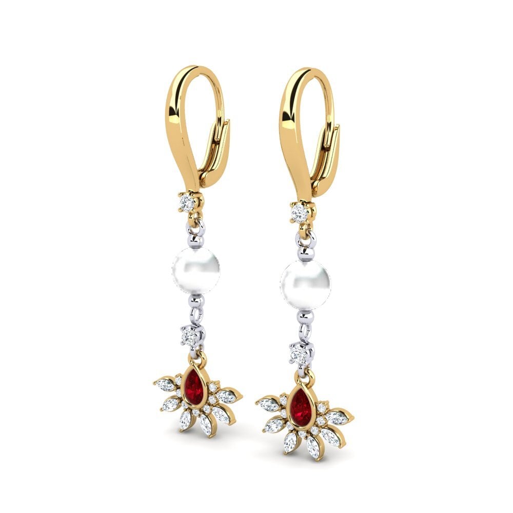 9ct Yellow & White Gold Red Zirconia Women's Earring Cosie