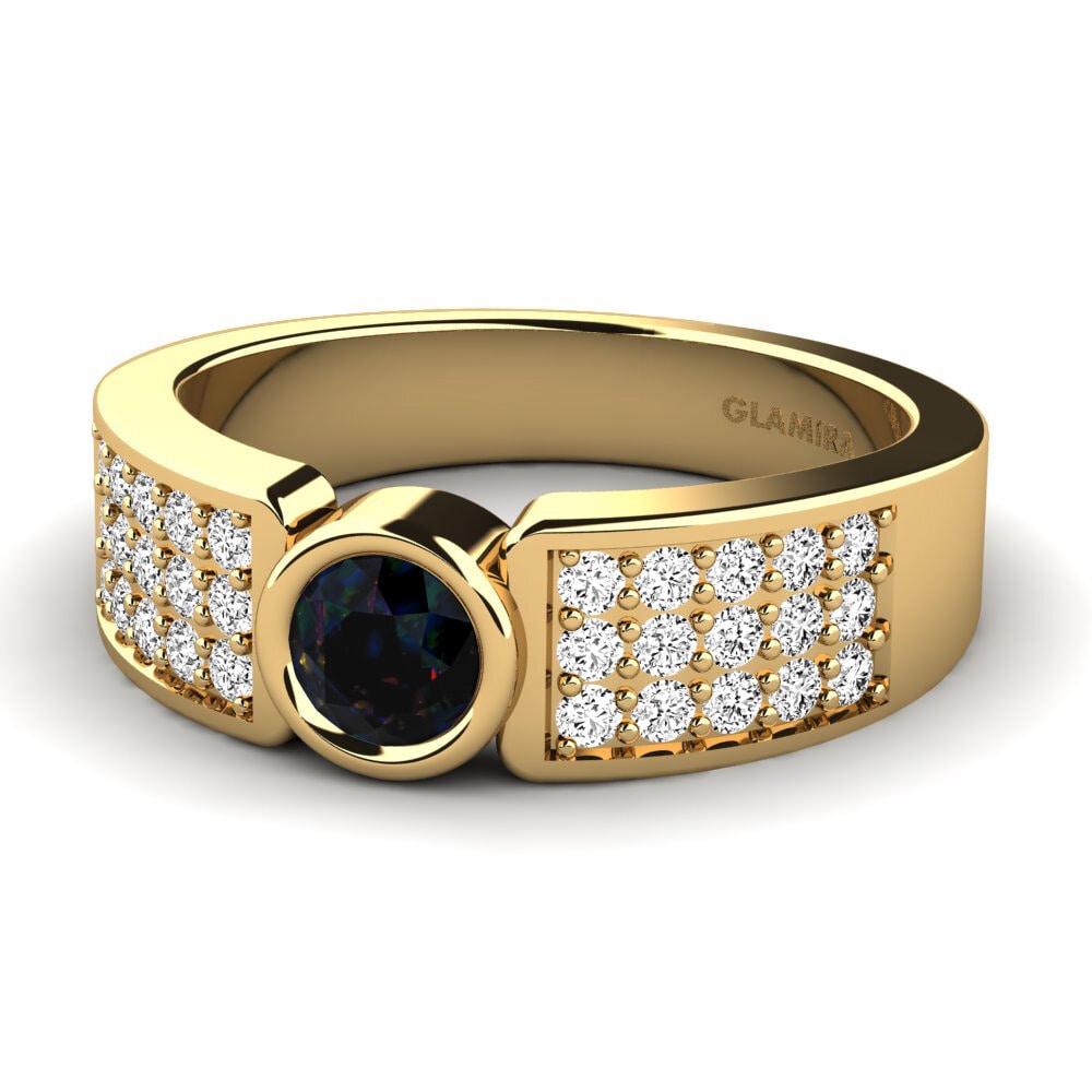 18k Oro Amarillo Opalo Negro Anillo de compromiso Cosmence