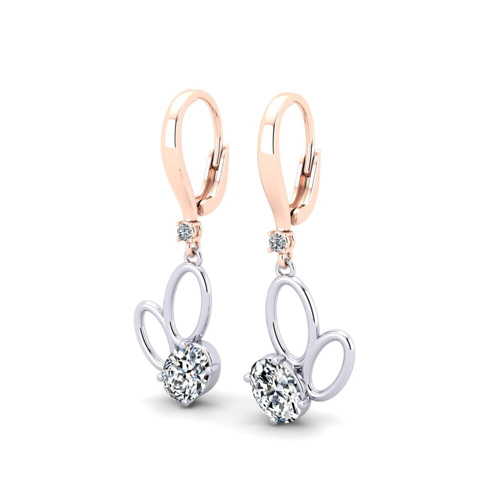 14k Oro Blanco & Rosa Ovalado Pendiente de mujer Cotrecoup
