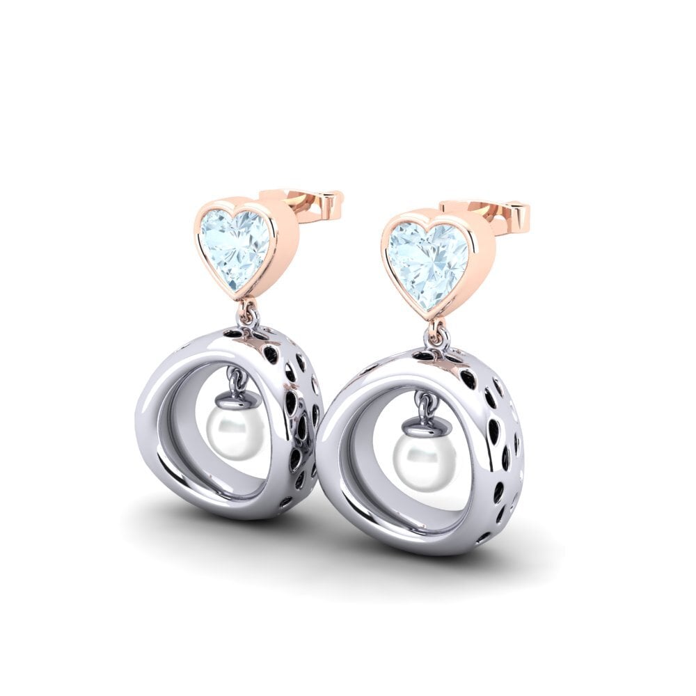 9ct White & Rose Gold Aquamarine Women's Earring Courriera