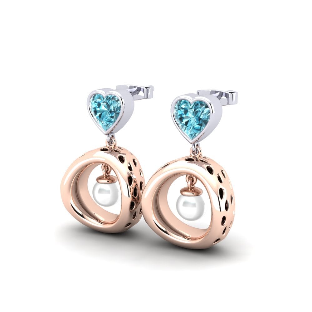 9ct Rose & White Gold Blue Zircon Women's Earring Courriera