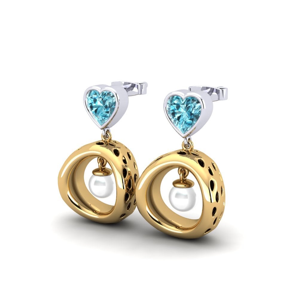 9ct Yellow & White Gold Blue Zircon Women's Earring Courriera