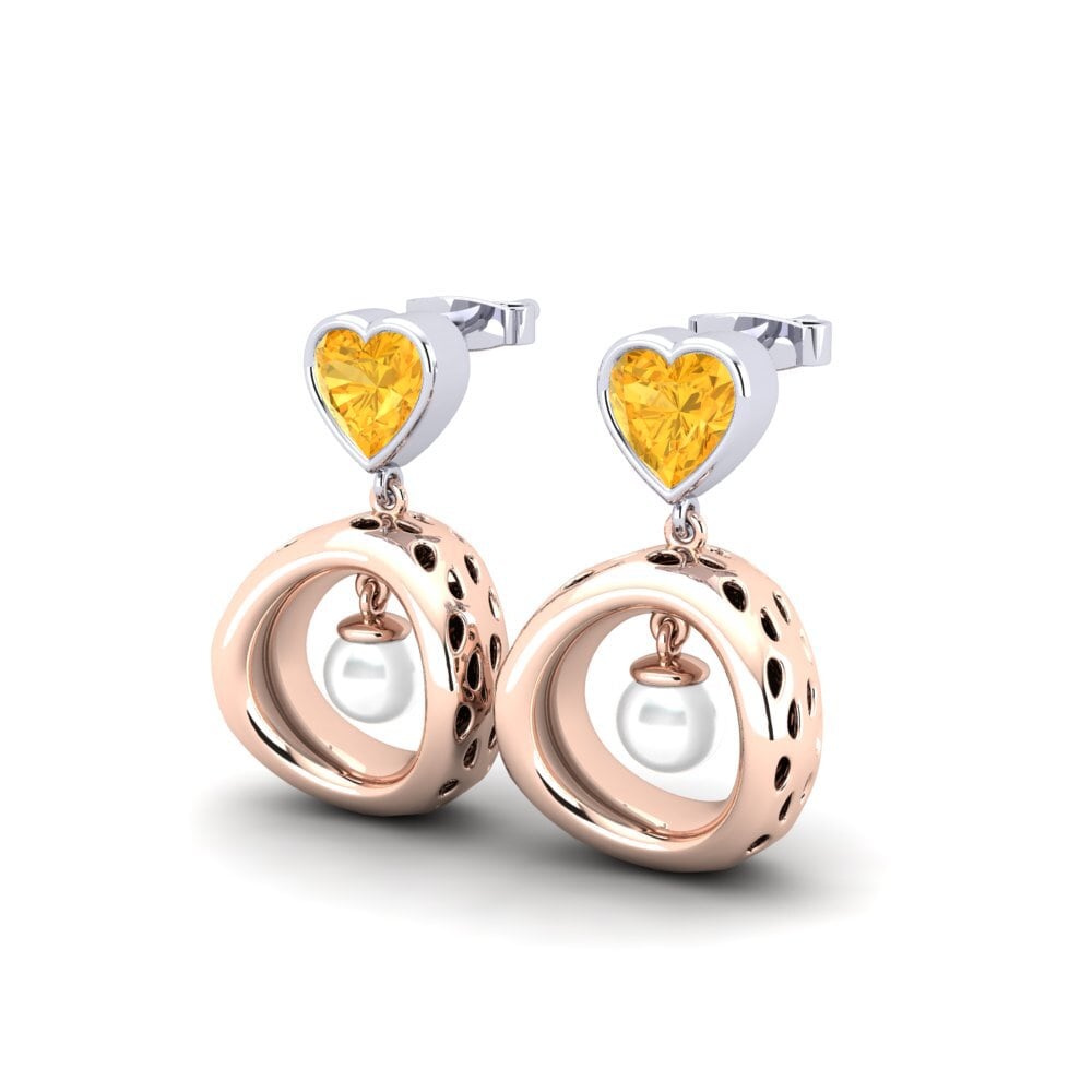 9ct Rose & White Gold Citrine Women's Earring Courriera