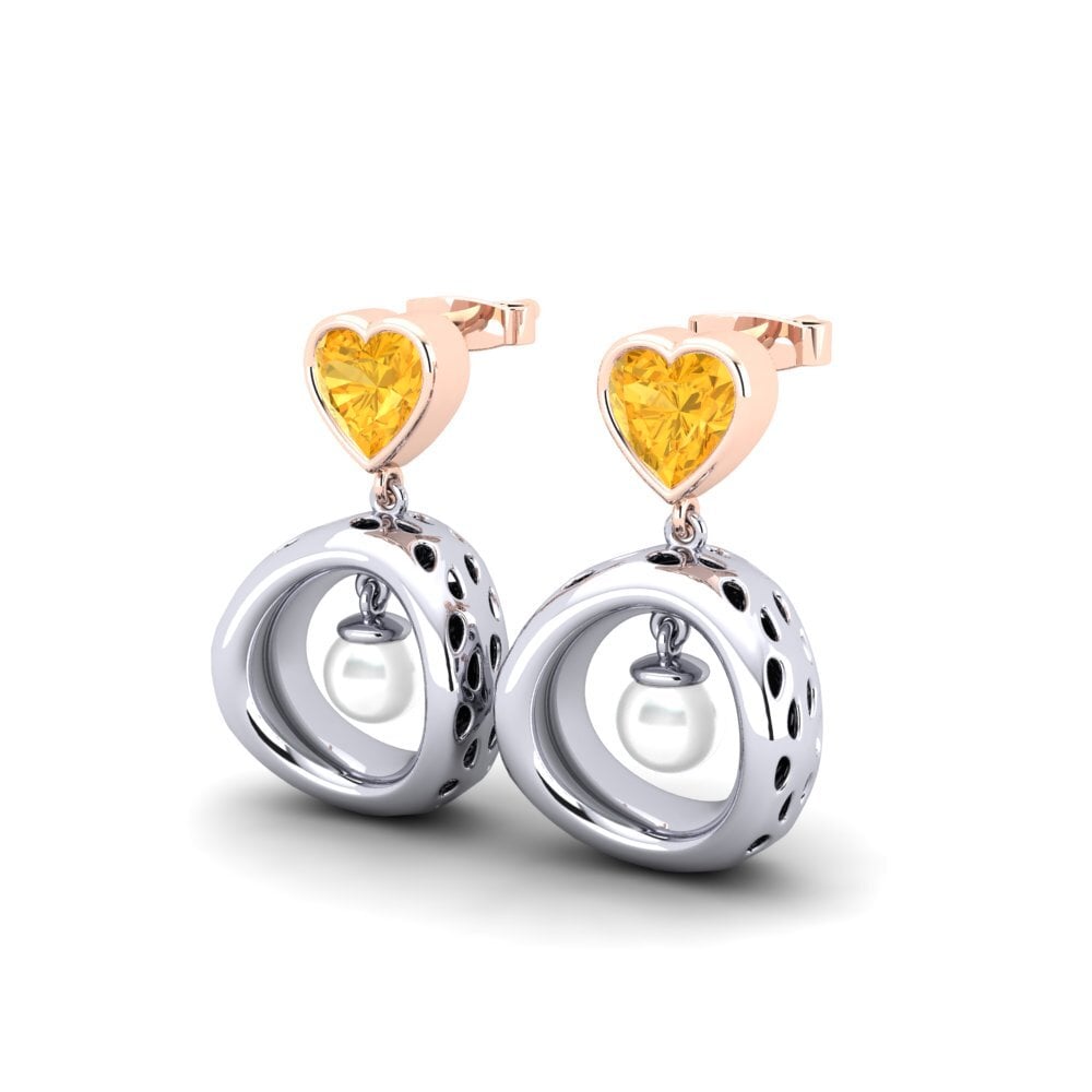 9ct White & Rose Gold Citrine Women's Earring Courriera