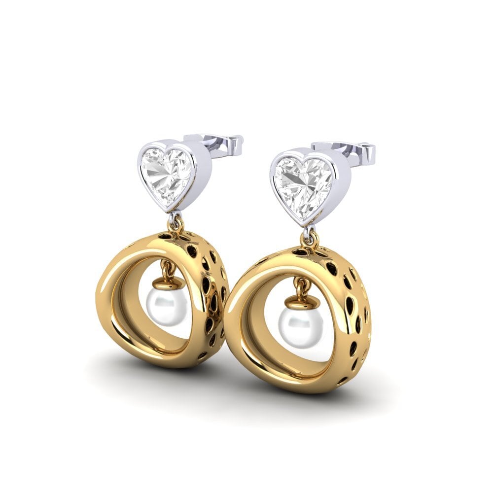 14k Oro Amarillo & Blanco Zafiro blanco Pendiente de mujer Courriera