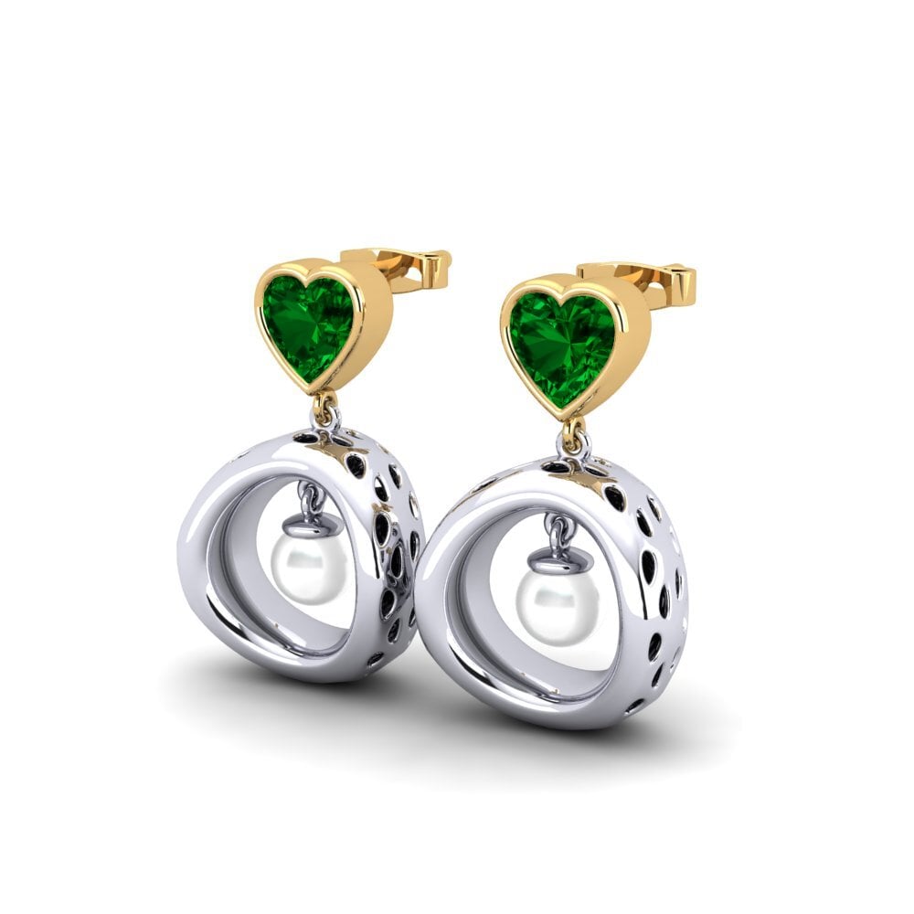 14ct White & Yellow Gold Green Zirconia Women's Earring Courriera