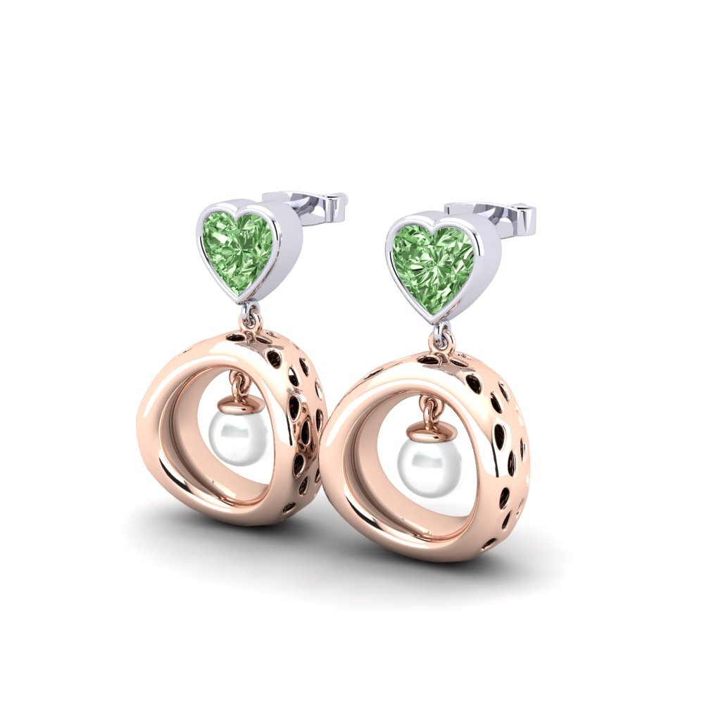9k Oro Rosa & Blanco Diamante Verde Pendiente de mujer Courriera