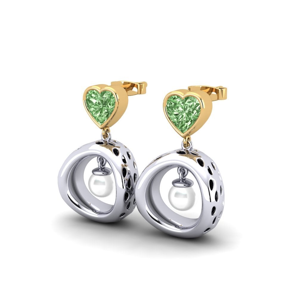 9ct White & Yellow Gold Green Diamond Women's Earring Courriera