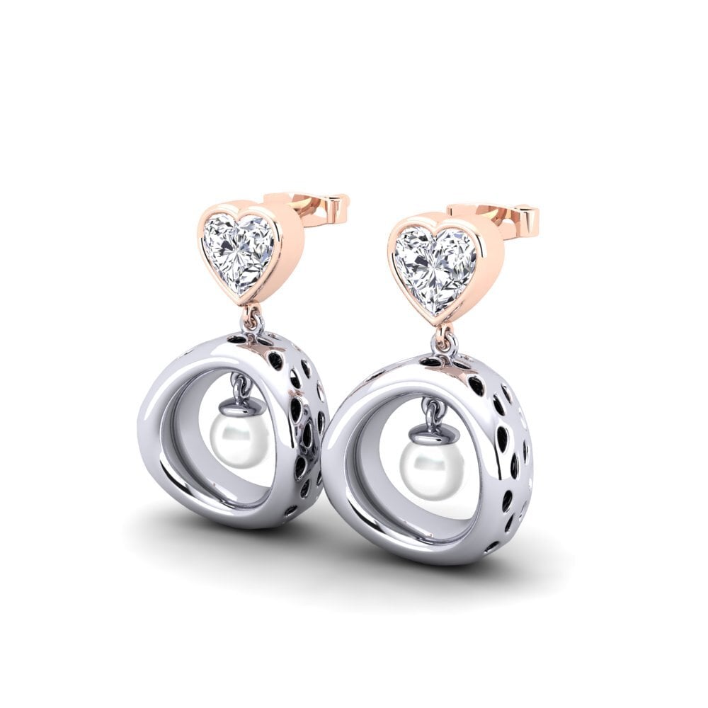 14k Oro Blanco & Rosa Diamante cultivado en laboratorio Pendiente de mujer Courriera