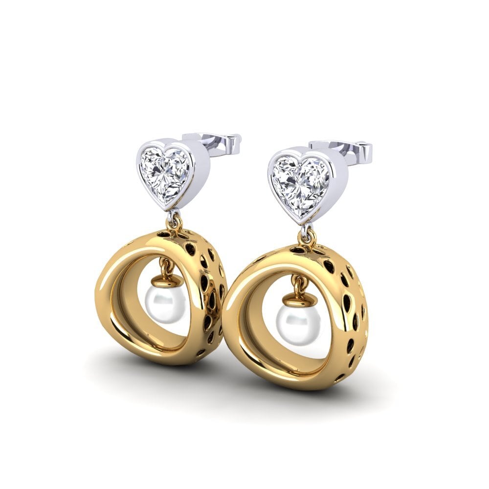 14k Oro Amarillo & Blanco Diamante cultivado en laboratorio Pendiente de mujer Courriera