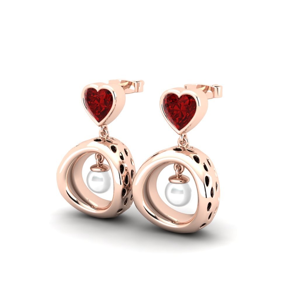 9ct Rose Gold Ruby (Lab Created) Women's Earring Courriera