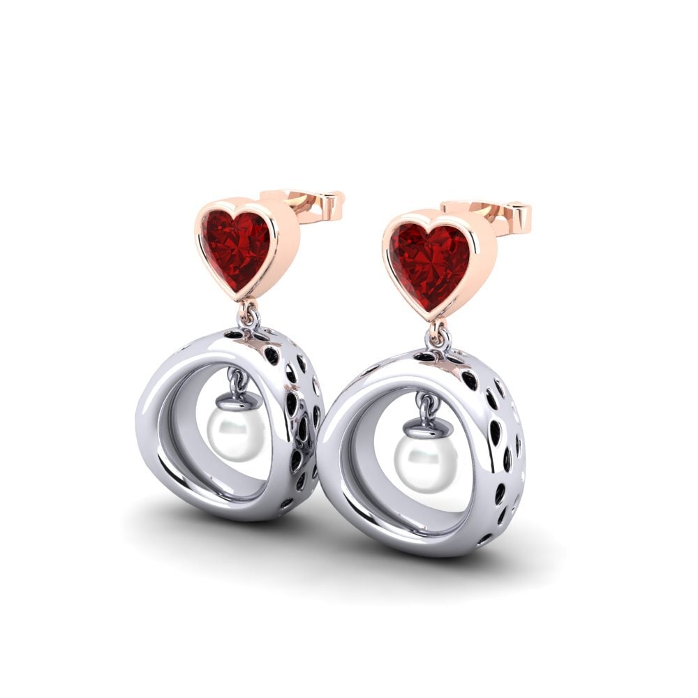 9ct White & Rose Gold Ruby (Lab Created) Women's Earring Courriera