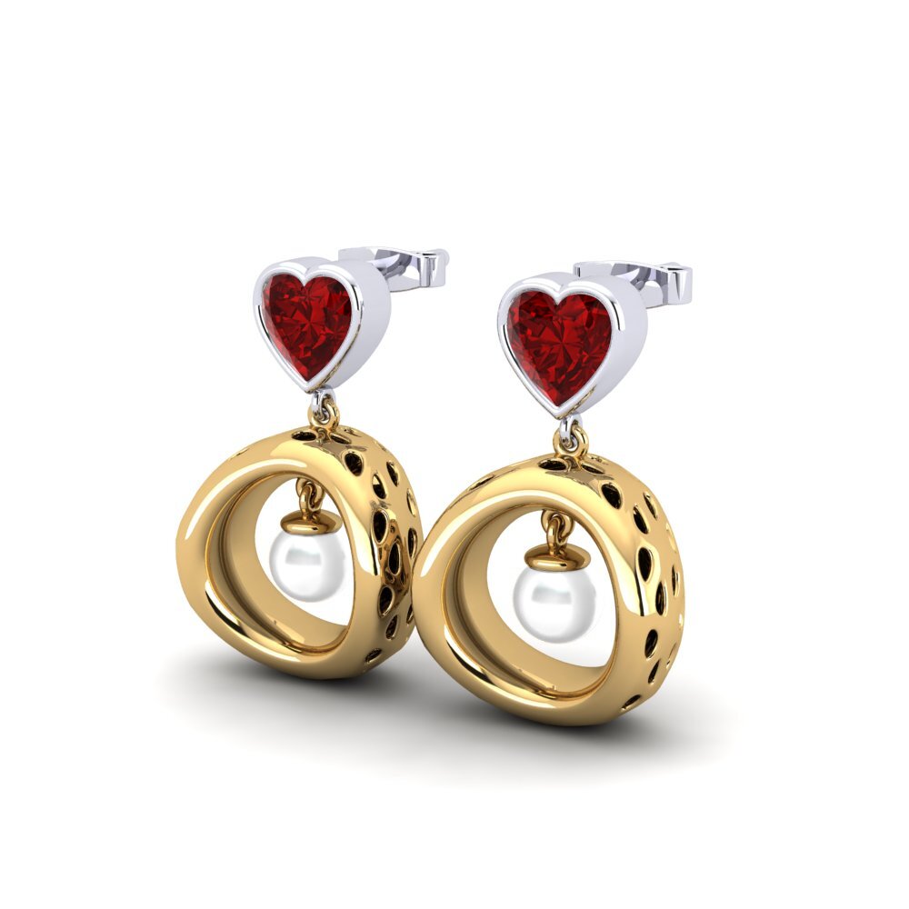 9ct Yellow & White Gold Ruby (Lab Created) Women's Earring Courriera