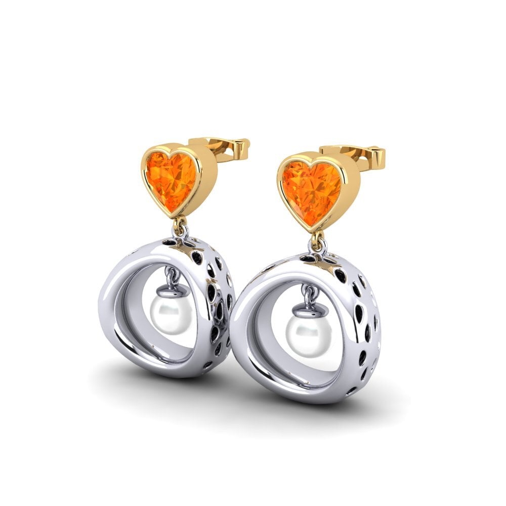 9ct White & Yellow Gold Orange Sapphire Women's Earring Courriera