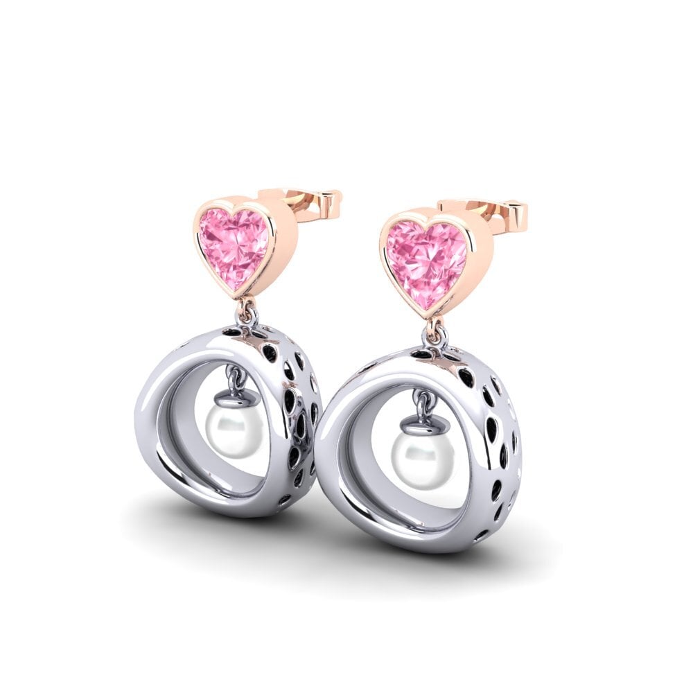 14k Oro Blanco & Rosa Zafiro Rosado Pendiente de mujer Courriera