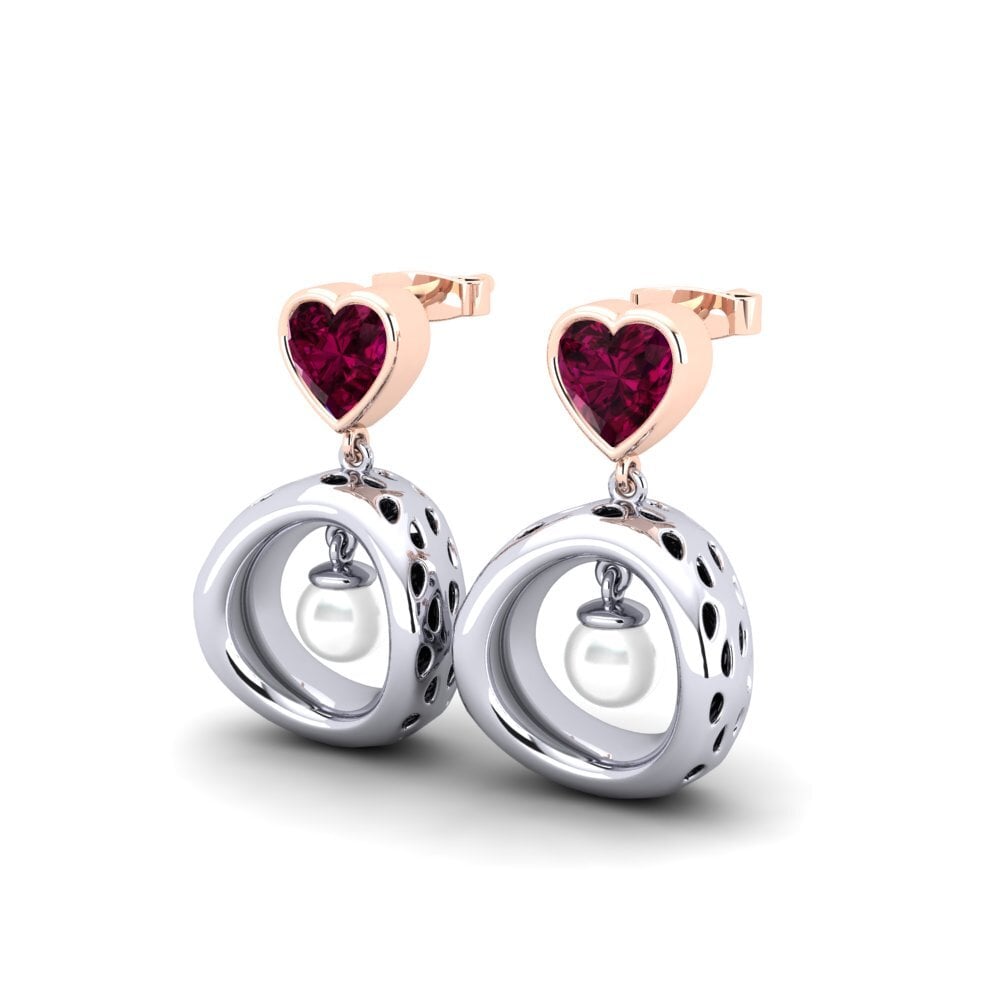 9ct White & Rose Gold Rhodolite Garnet Women's Earring Courriera