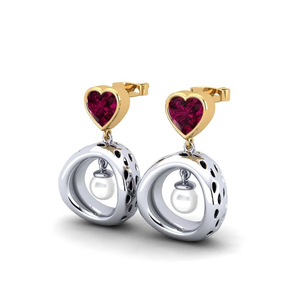 9ct White & Yellow Gold Rhodolite Garnet Women's Earring Courriera