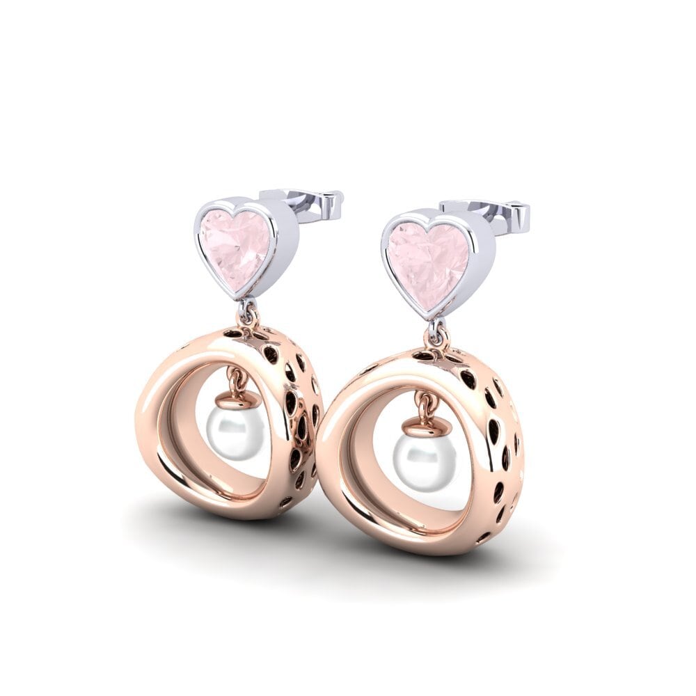 9k Oro Rosa & Blanco Cuarzo rosa Pendiente de mujer Courriera