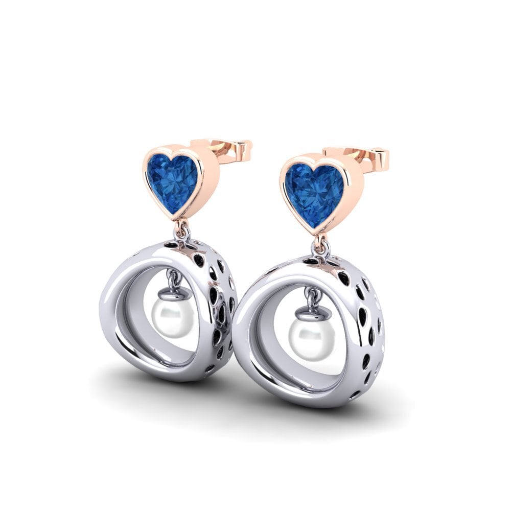 9ct White & Rose Gold Dark Blue Zirconia Women's Earring Courriera
