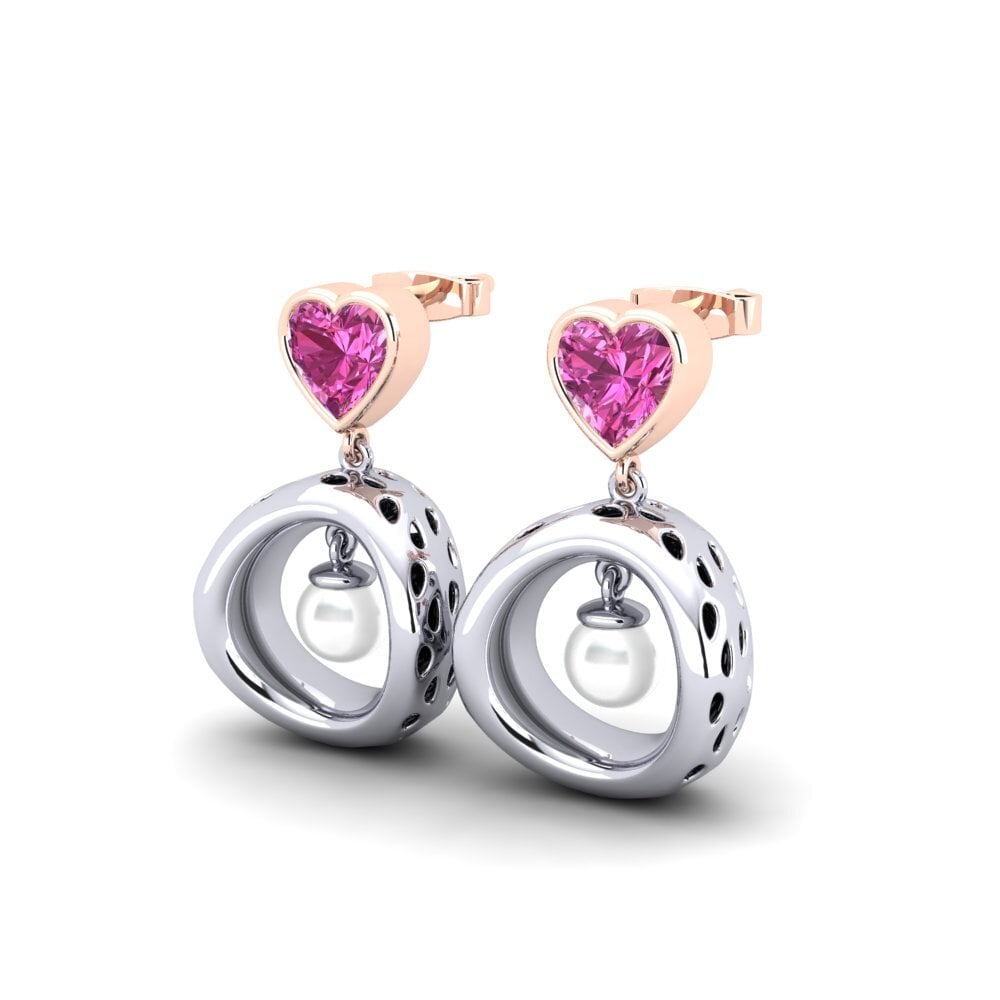 9ct White & Rose Gold Pink Topaz Women's Earring Courriera