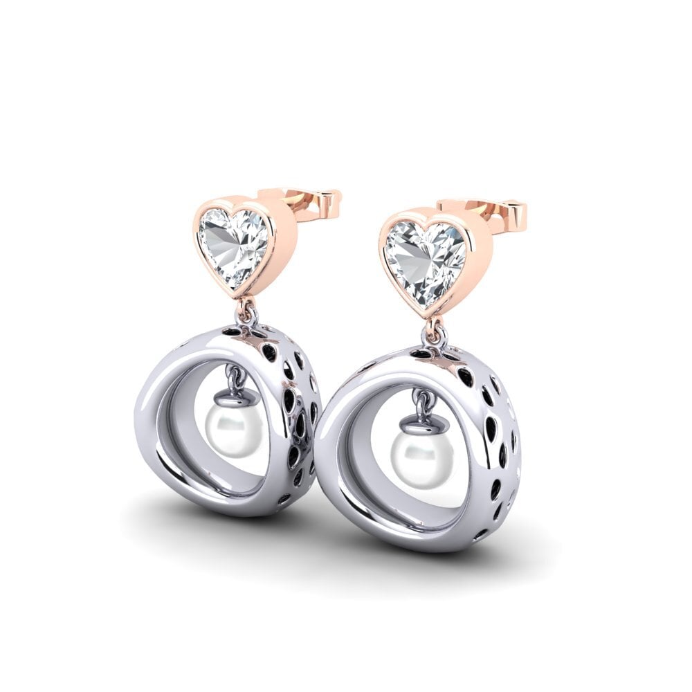 9ct White & Rose Gold White Zircon Women's Earring Courriera