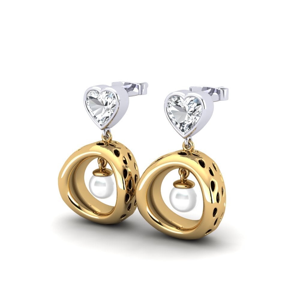 9ct Yellow & White Gold White Zircon Women's Earring Courriera