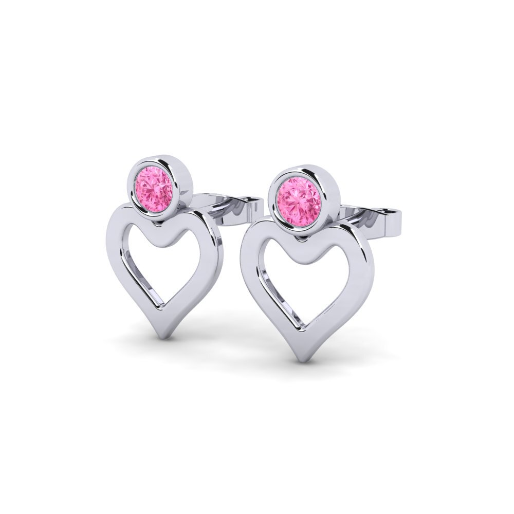 14k Oro Blanco Zafiro Rosado Pendiente de mujer Coussey