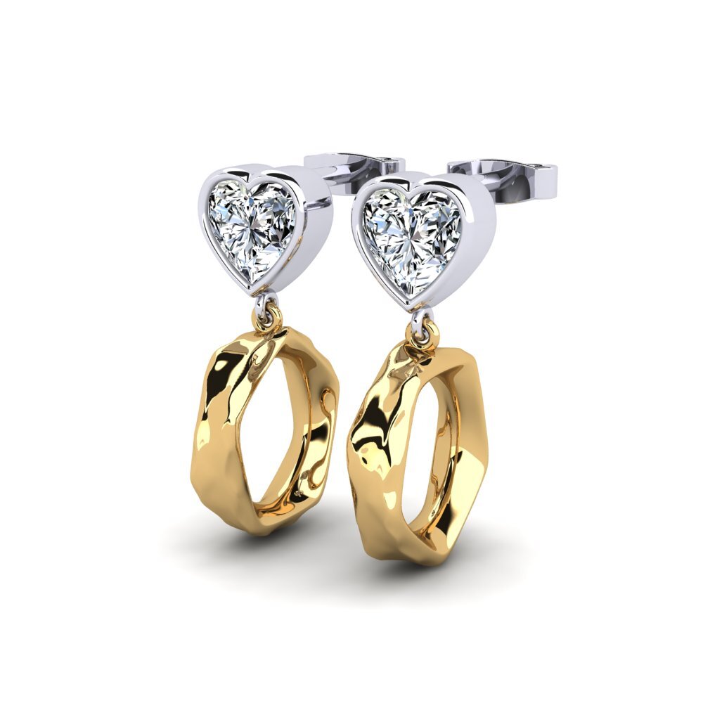 14k Oro Amarillo/Blanco Corazón Pendiente de mujer Coutillo