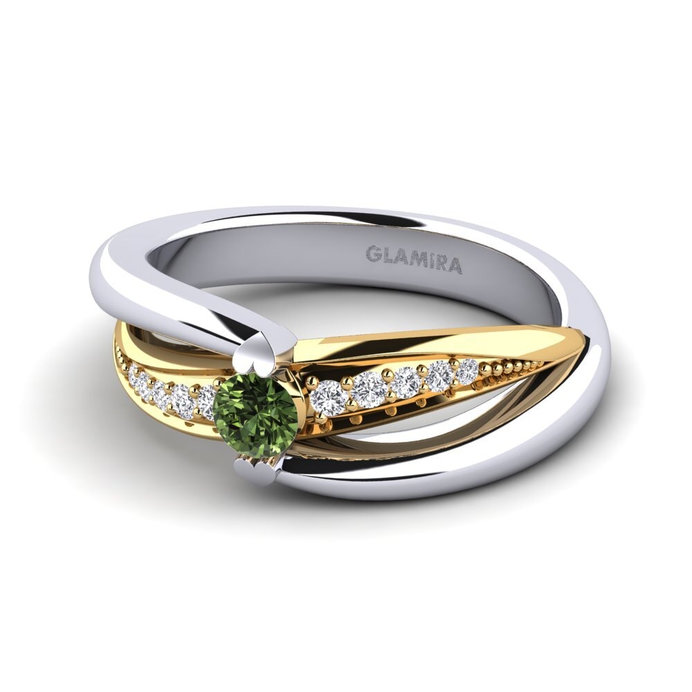 14k Oro Blanco & Amarillo Zafiro Verde Anillo de compromiso Crece