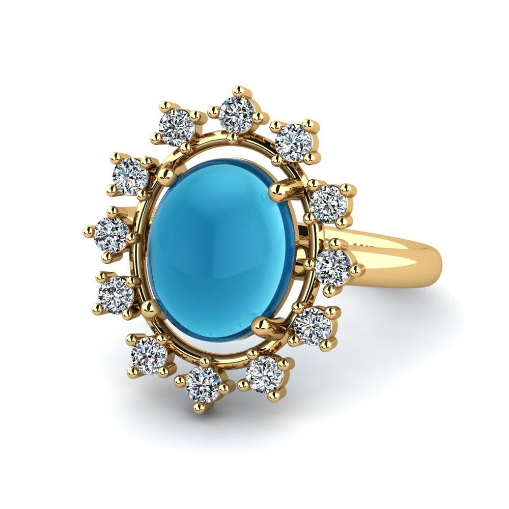 9k Oro Amarillo Topacio Azul Cabujón Anillo Crisanna