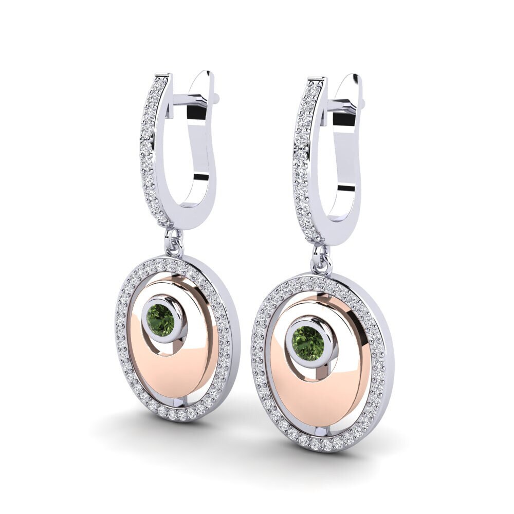 9k Oro Blanco & Rosa Zafiro Verde Pendiente de mujer Crisantemo