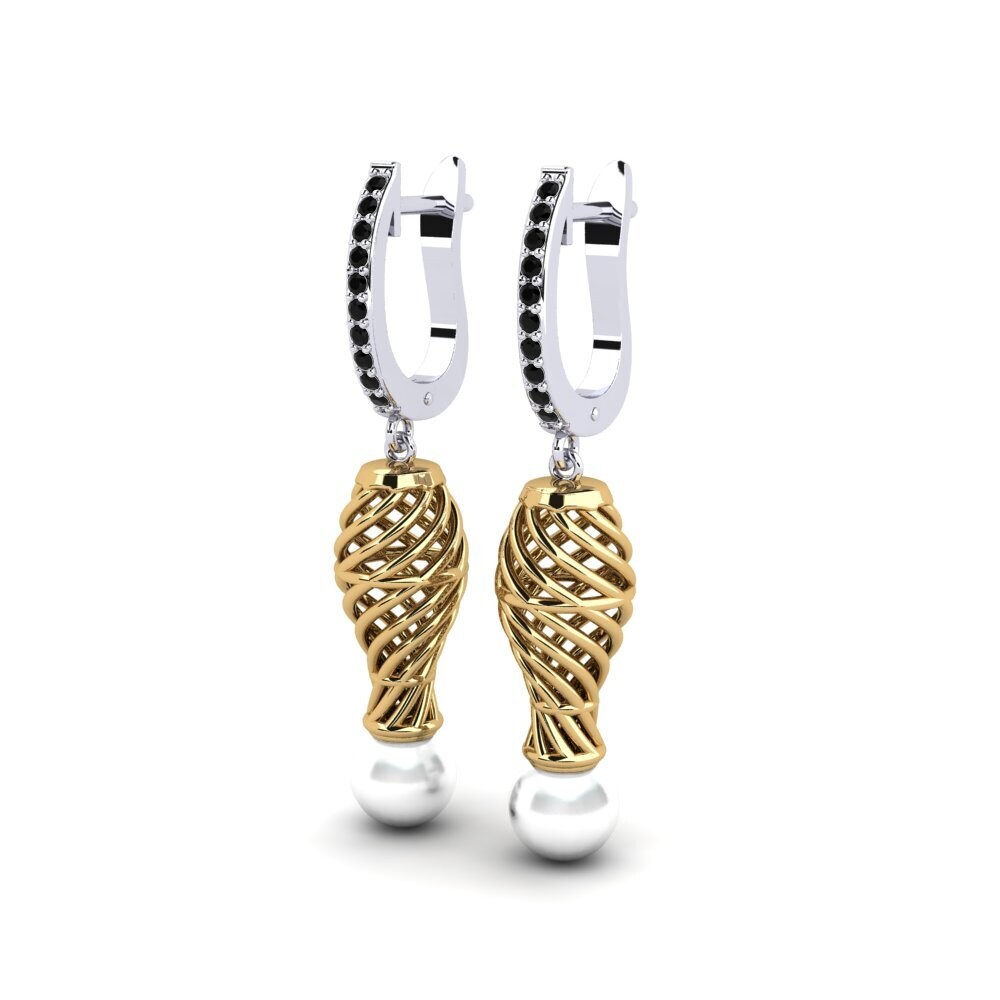 9ct White & Yellow Gold Black Diamond Women's Earring Cristallerie