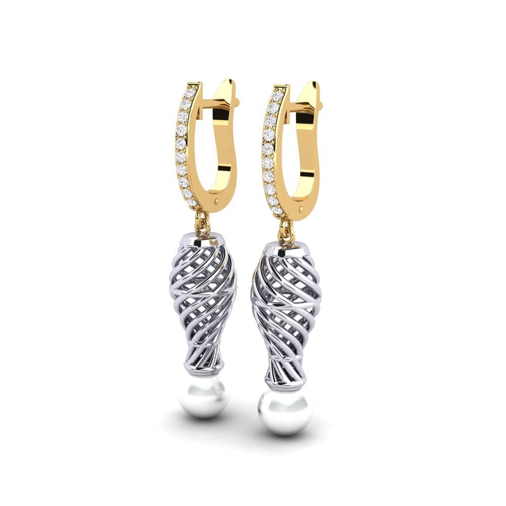 14k Oro Amarillo & Blanco Zafiro blanco Pendiente de mujer Cristallerie