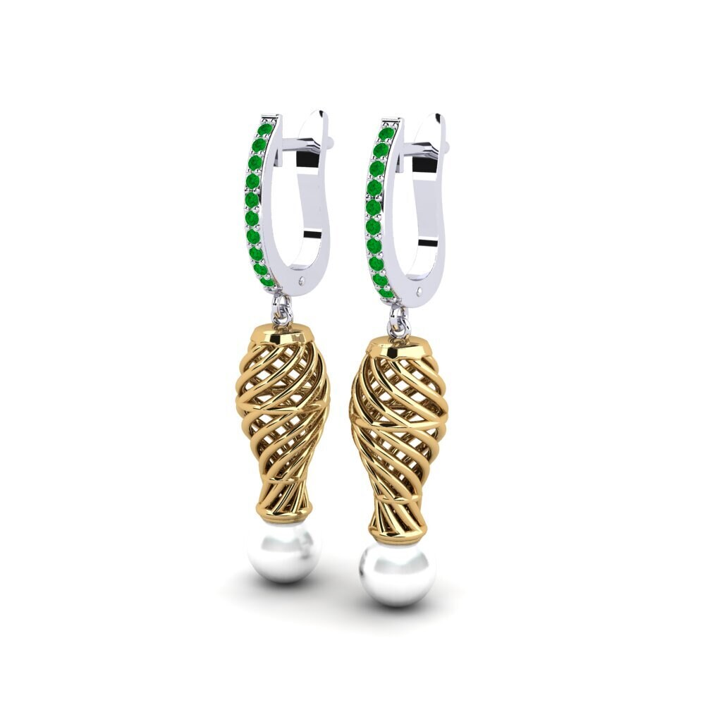 18ct White & Yellow Gold Emerald Women's Earring Cristallerie