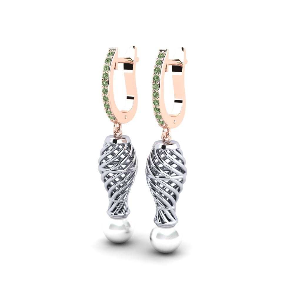 9k Oro Rosa & Blanco Diamante Verde Pendiente de mujer Cristallerie