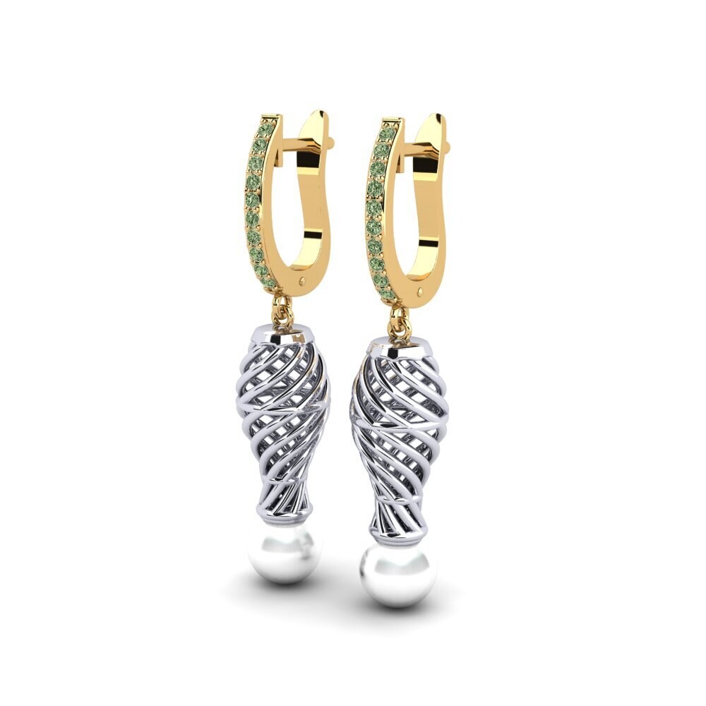 9ct Yellow & White Gold Green Diamond Women's Earring Cristallerie