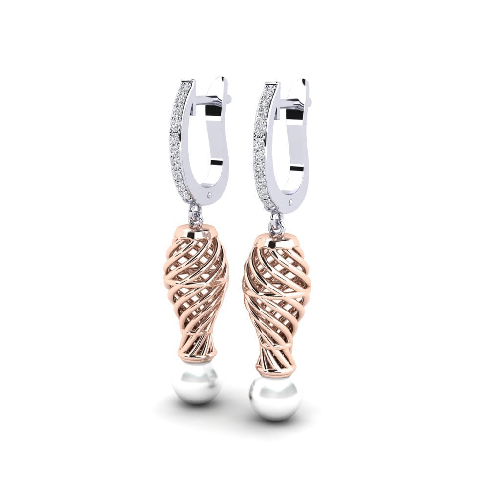 14k Oro Blanco & Rosa Diamante cultivado en laboratorio Pendiente de mujer Cristallerie