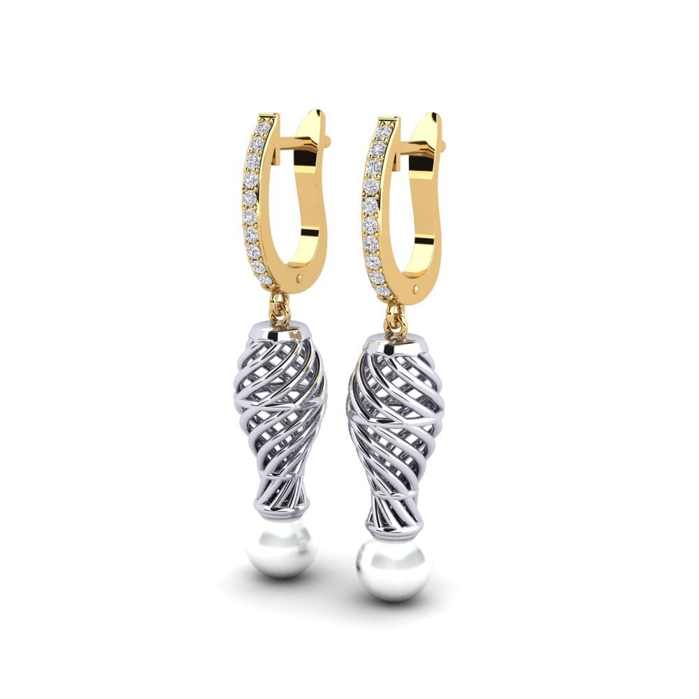 14k Oro Amarillo & Blanco Diamante cultivado en laboratorio Pendiente de mujer Cristallerie