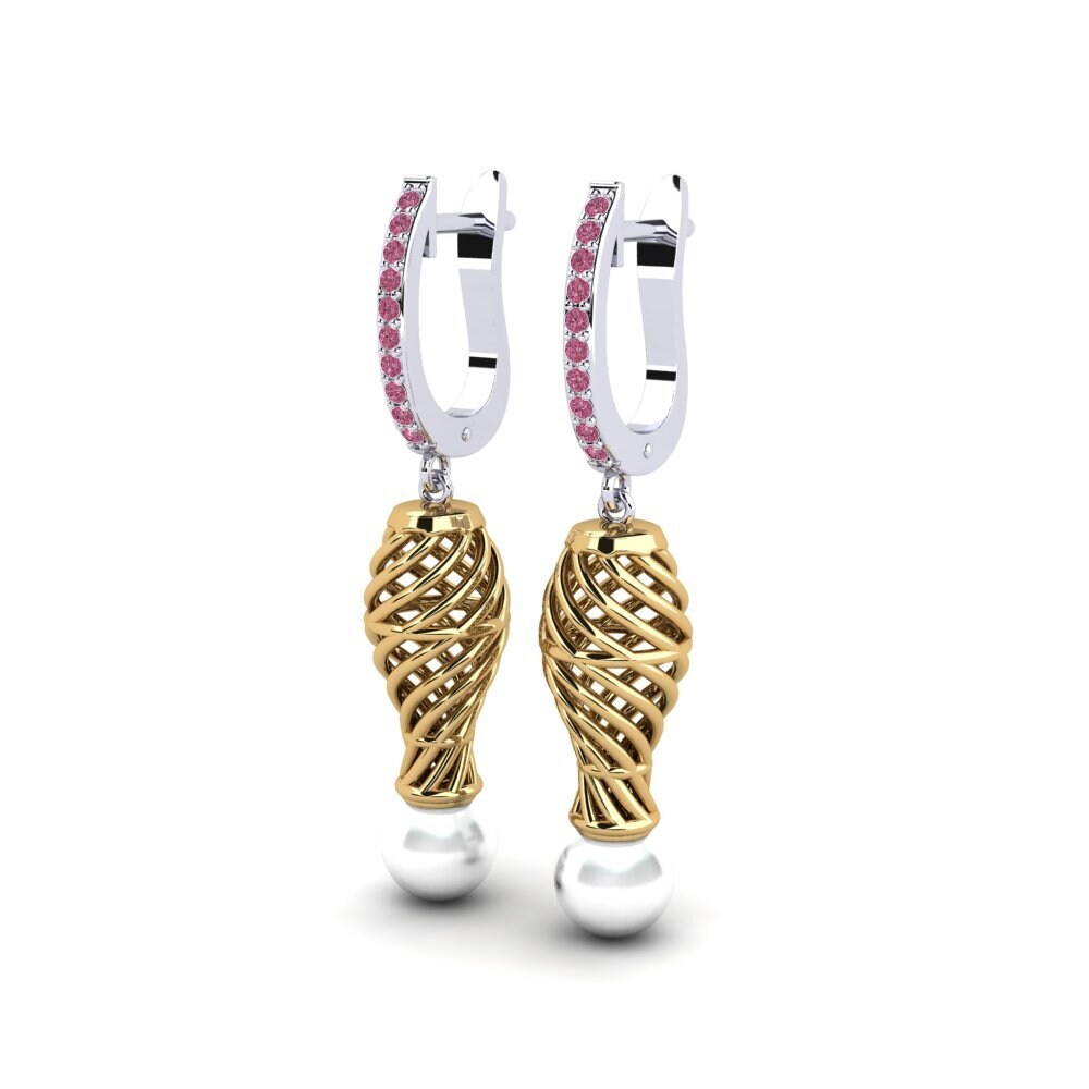 9ct White & Yellow Gold Rhodolite Garnet Women's Earring Cristallerie