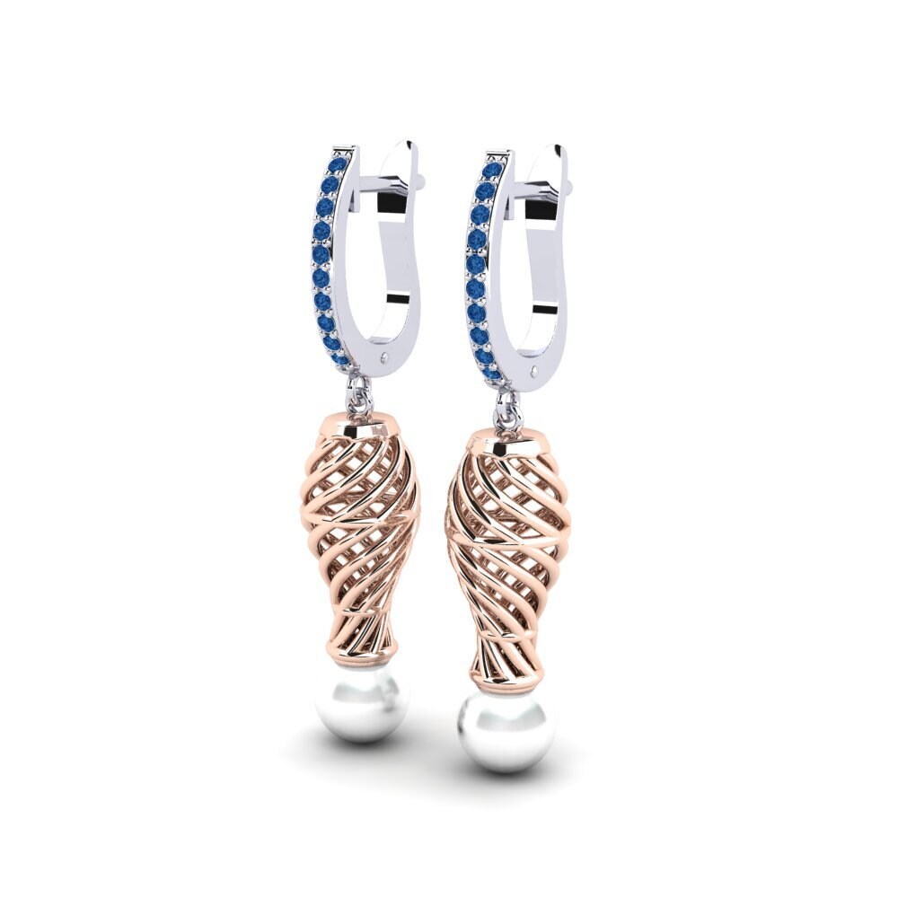 9ct White & Rose Gold Dark Blue Zirconia Women's Earring Cristallerie