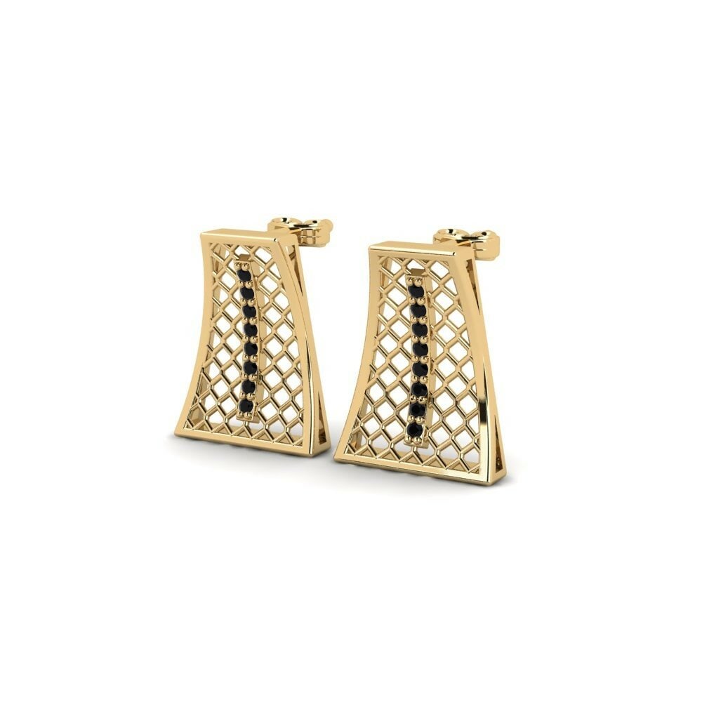 14k Oro Amarillo Redondo Ónix Negro Pendiente de mujer Cristofer