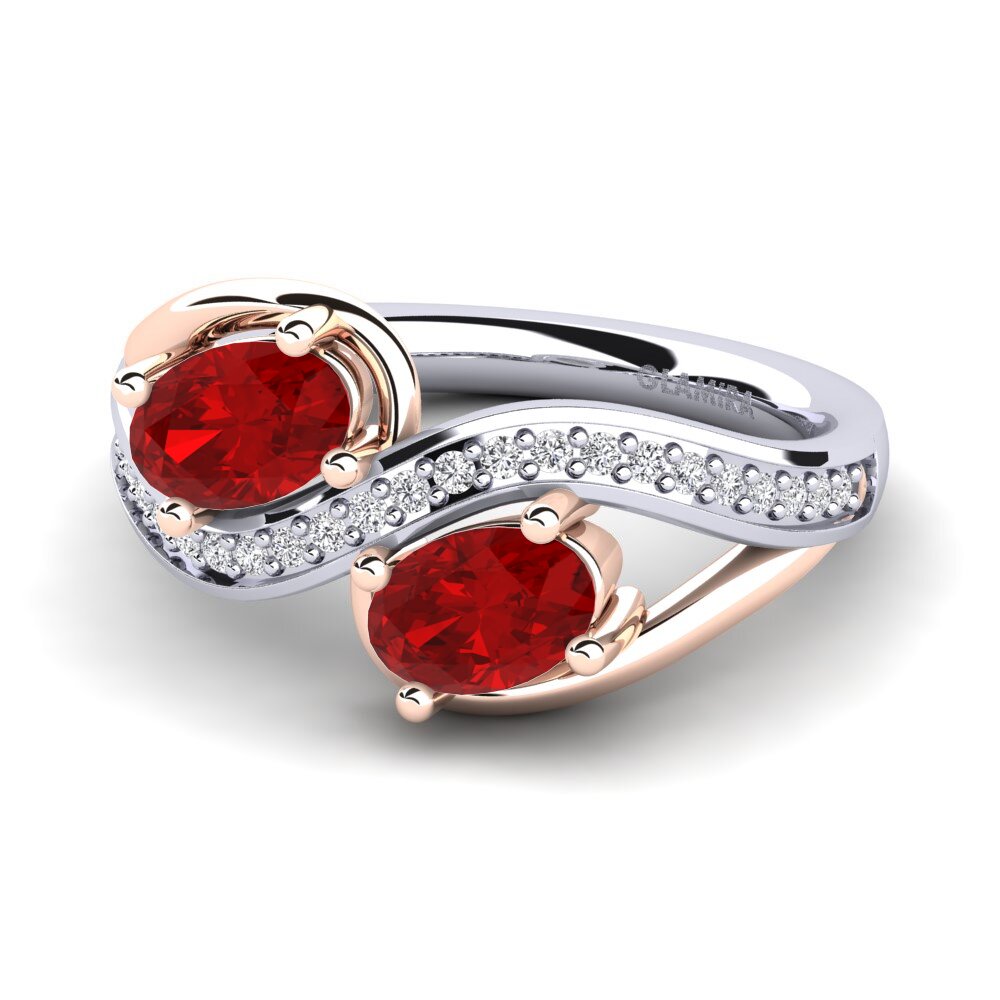 14k Oro Blanco & Rosa Rubí (Creado en laboratorio) Anillo Crocus