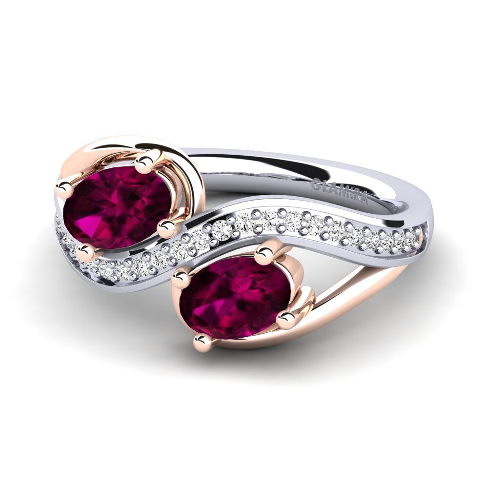 14k Oro Blanco & Rosa Granate Rhodolite Anillo Crocus