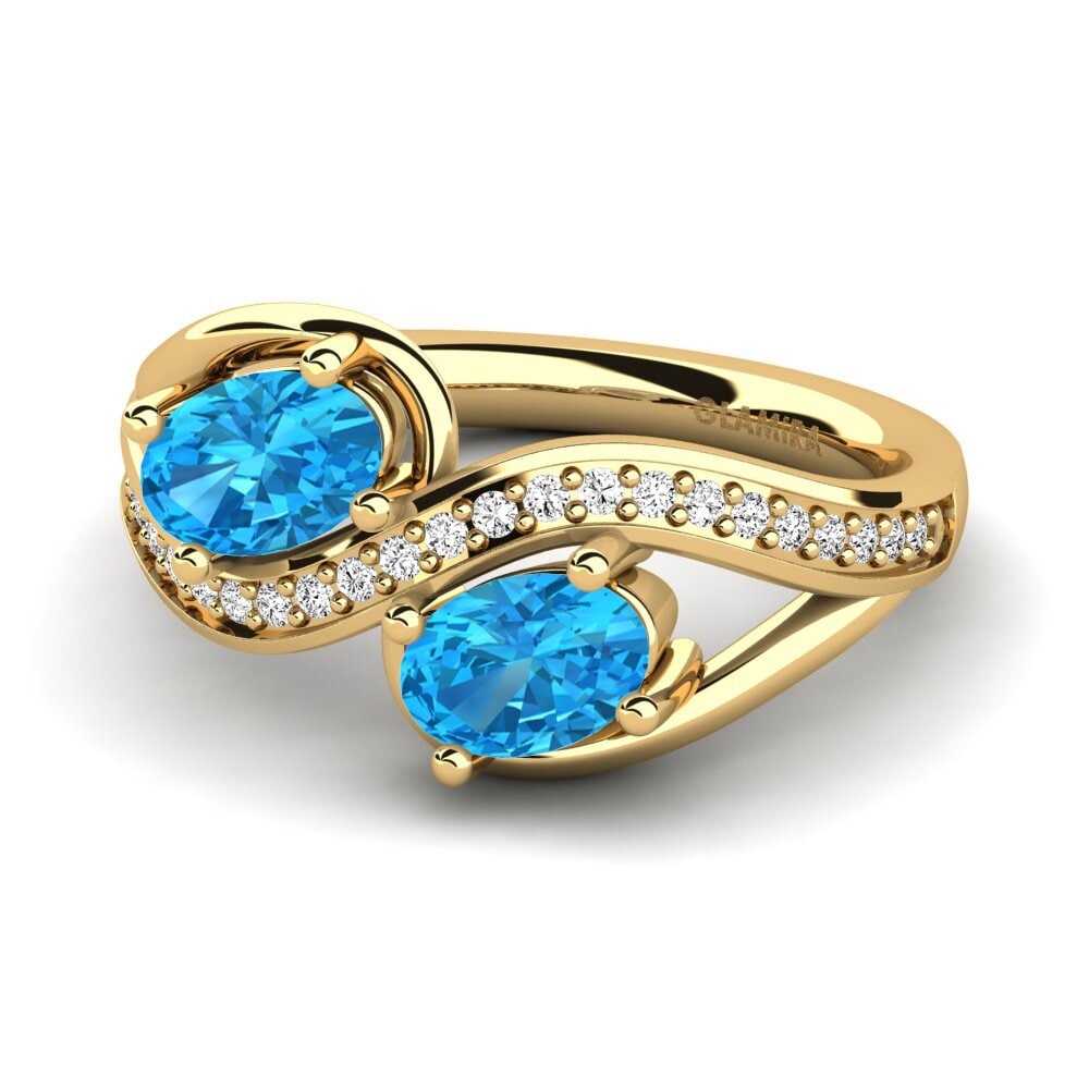 14ct Yellow Gold Blue Topaz Ring Crocus