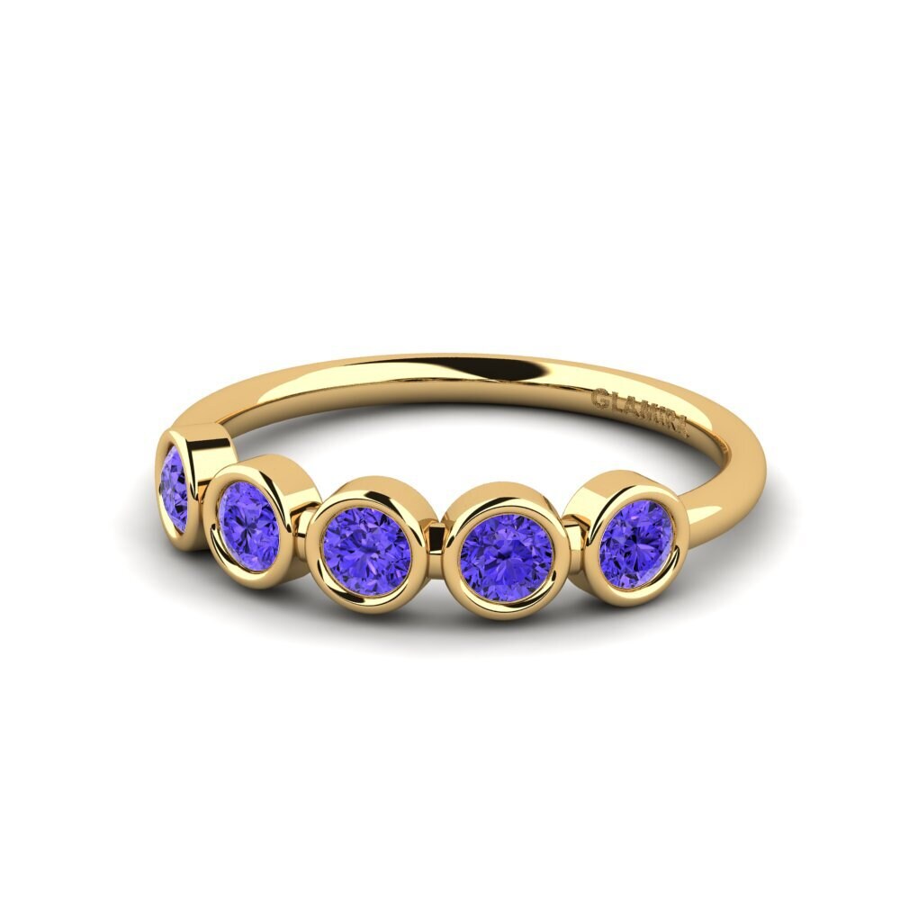 18k Oro Amarillo Tanzanita Anillo de compromiso Cruceshe