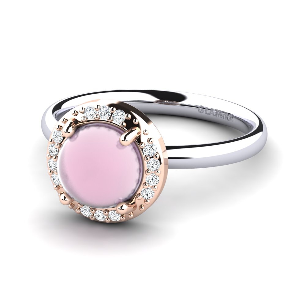 14ct White & Rose Gold Cabochon Rose Quartz Ring Cruella