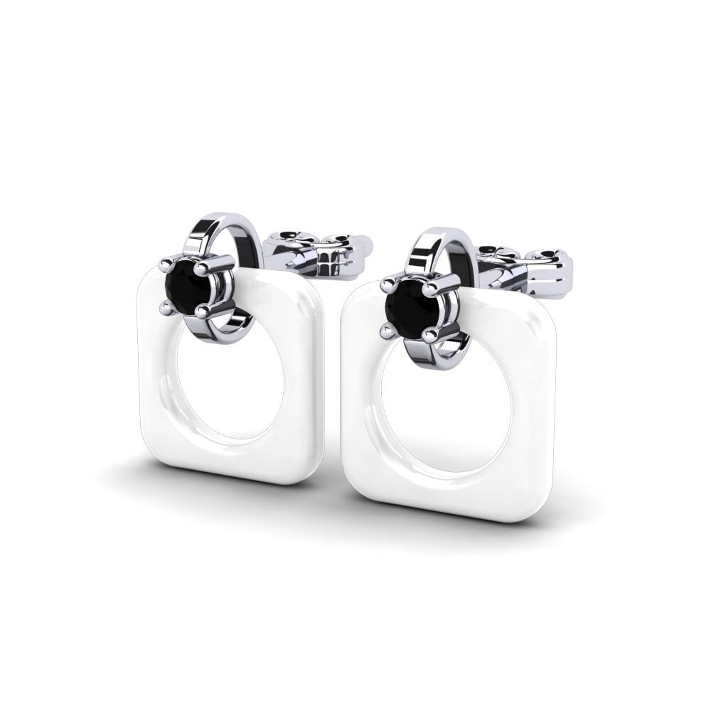 9k Oro Blanco Ónix Negro Pendiente de mujer Crutcher