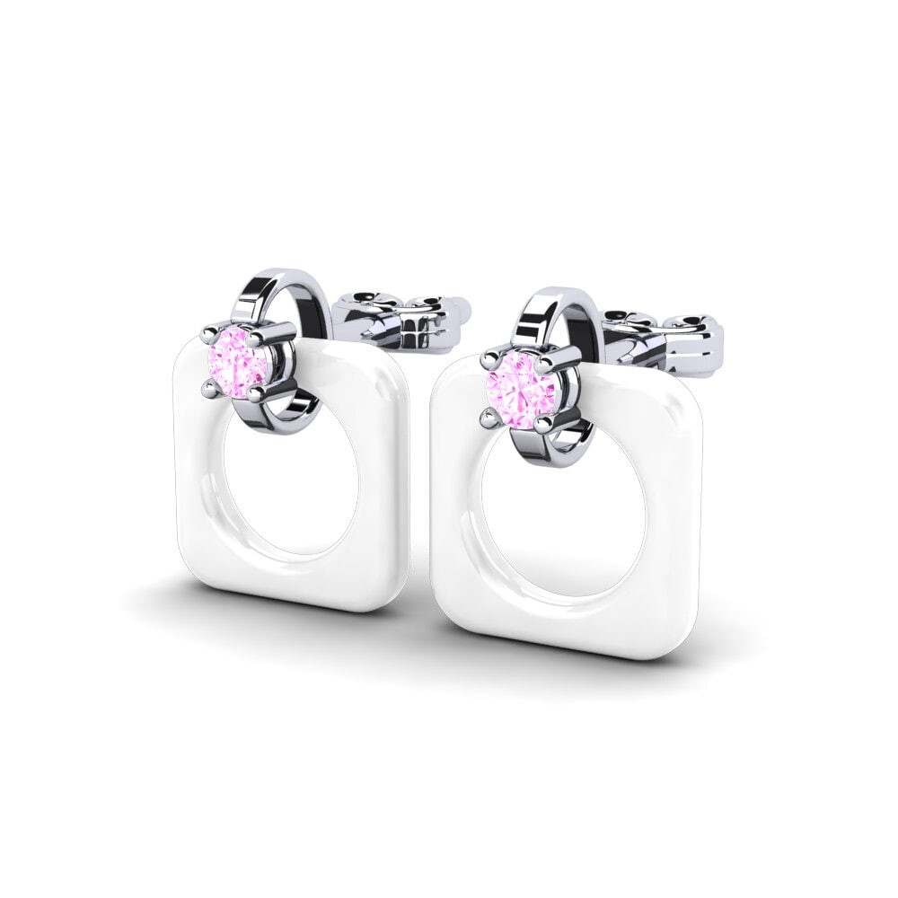 9k Oro Blanco Zafiro Rosado Pendiente de mujer Crutcher